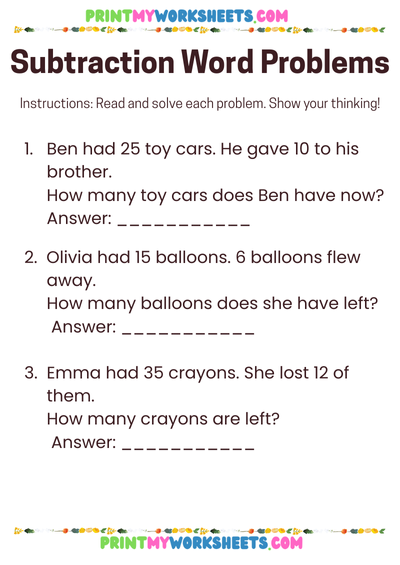 2nd Grade Subtraction Word Problems