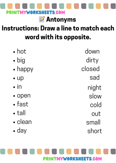 1st Grade Antonyms Worksheet