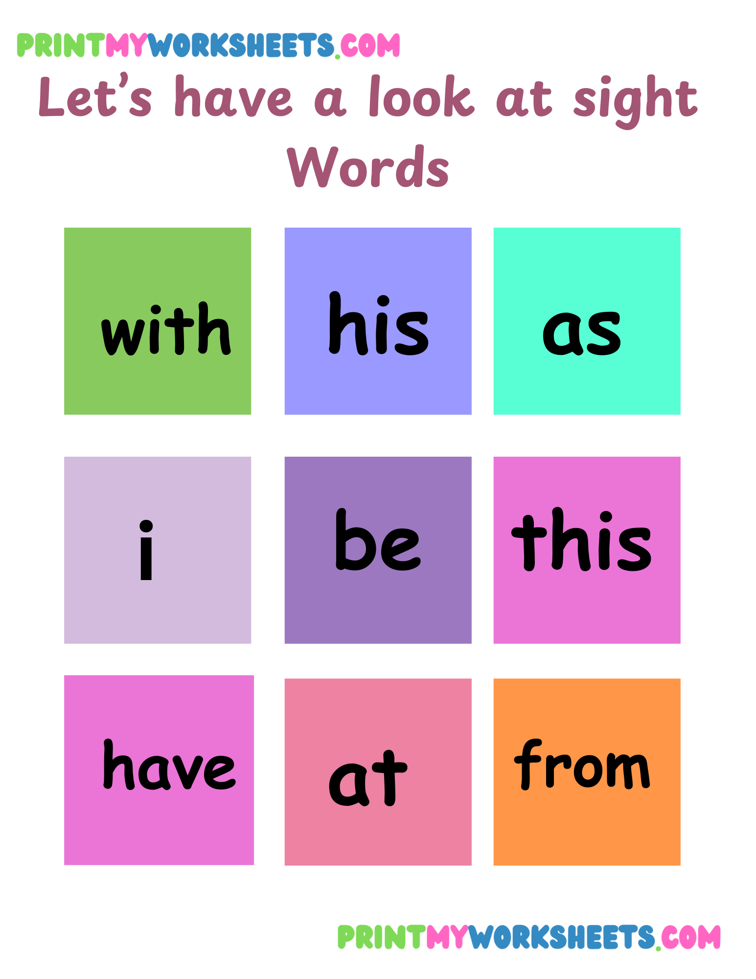 Sight Words Worksheet Set 1