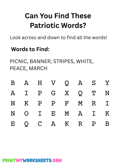 Patriotic Word Search - Find Words Activity