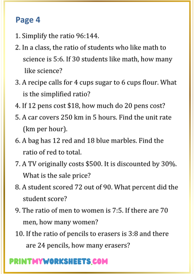 7th Grade Ratios and Proportions Worksheet