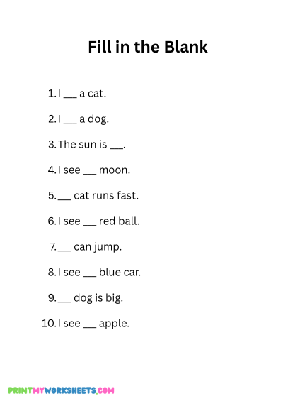 Pre-K Sight Words Worksheet
